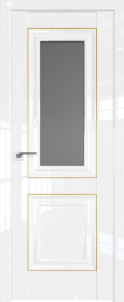 Фото двери Профильдорс (Profildors) 28L цвет-Белый люкс стекло-Графит молдинг-Золото Люкс