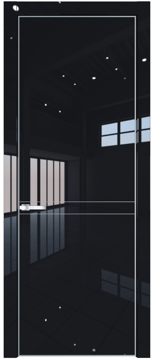 Фото двери Профильдорс (Profildors) 11LE цвет - Черный люкс стекло -   вставка -  кромка - Серебро