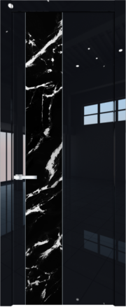 Фото двери Профильдорс (Profildors) 19LW цвет - Черный люкс стекло - Нефи черный узор серебро - молдинг - Серебро вставка -