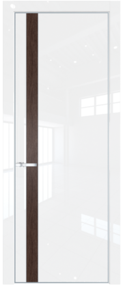 Фото двери Профильдорс (Profildors) 18LE цвет - Белый люкс стекло -   вставка - Дуб Тобакко кромка - Серебро