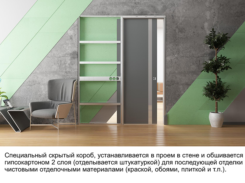 Дверь скрытого монтажа Пенал — вид в разрезе Дверь скрытого монтажа Пенал - вид в разрезе